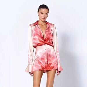 Alexis Vento Dress in Red Feather Revolve Size Medium NWOT Satin Mini Shirtdress